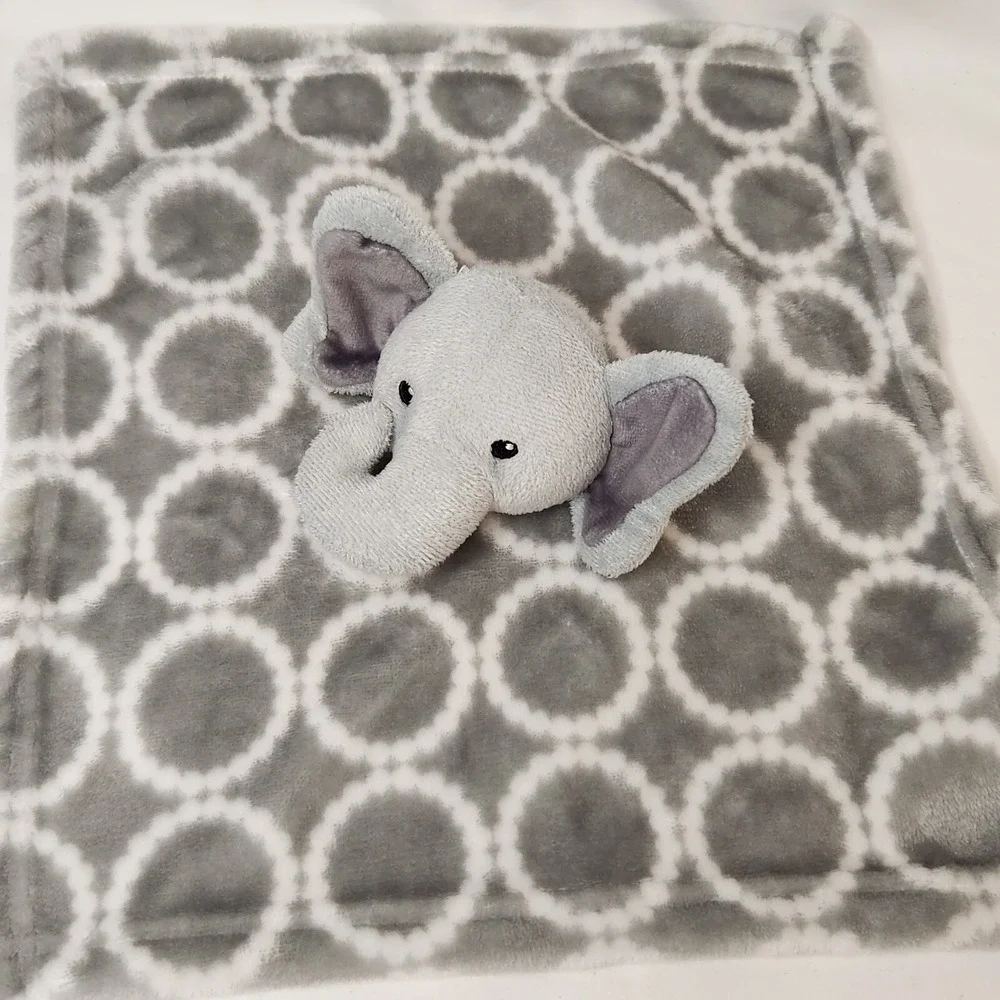 HB Hudson Baby Elephant Lovey Security Blanket Gray White Circle  12.5